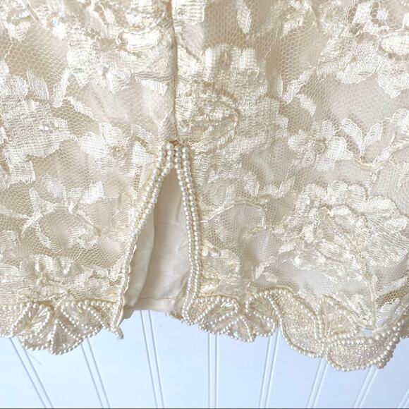 Brilliante By J.A. Vintage Pearl sequin Ivory Cream Lace Party Dress Large - Picture 8 of 11
